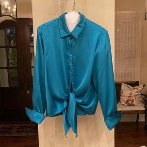 Blue Finley tie waist blouse.